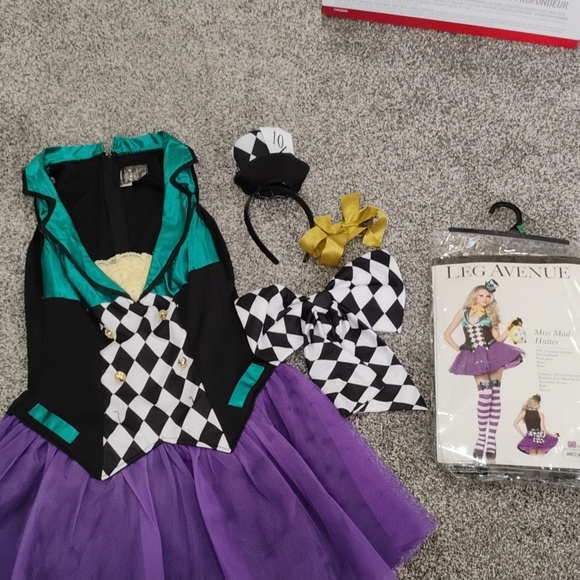 Leg Avenue Miss Mad Hatter Costume - Purple, Black, and Yellow - Picture 2 of 11